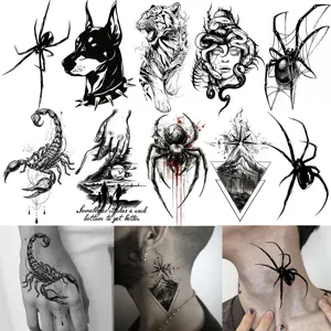 Halloween Temporary Tattoo Stickers Waterproof Black Spider Animal Fake Tattoos For Body Art Party Makeup Decor