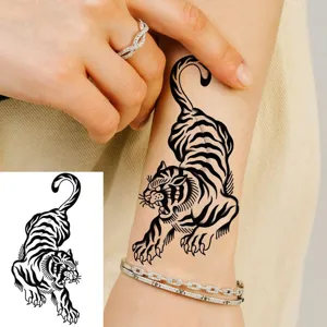 Waterproof temporary tiger tattoo sticker for Halloween party, realistic body art design.