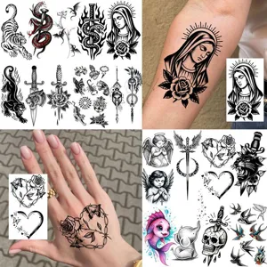 Chicano Style Temporary Tattoo Stickers Waterproof Black And White Totem Design Body Art Makeup Accessories For Party