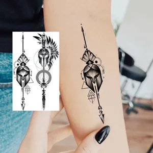 Temporary tattoo sticker waterproof black geometric spartan helmet body art decal for arm hand