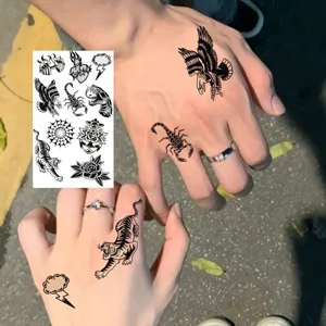 Temporary tattoo stickers classic black animal designs for hand finger body art waterproof