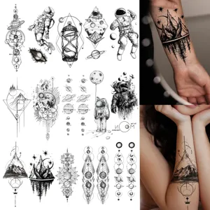 Adesivo per Tatuaggio Temporaneo a Trasferimento d'Acqua Geometrico Montagna Universo Nero Body Art Finto Tatuaggio Impermeabile Per Braccio Gamba