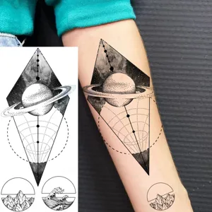 Adesivo tatuaggio temporaneo Saturno cosmico geometrico impermeabile braccio gamba