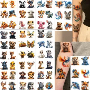 Adesivi per Tatuaggi Temporanei a Trasferimento d'Acqua Animali Cartoon Carini Adesivi per Body Art Impermeabili per Bambini e Adulti