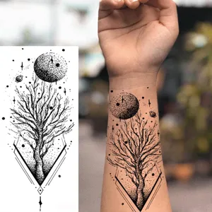 Adesivo per tatuaggio temporaneo albero universo geometrico per braccio, gamba e petto arte