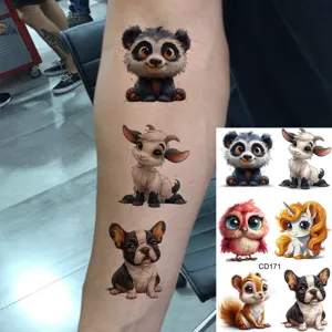 Adesivi per tatuaggi temporanei di trasferimento d'acqua simpatici disegni di animali per braccio