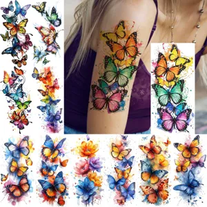 Waterproof Temporary Tattoo Stickers Watercolor Butterfly Floral Body Art Fake Tattoo For Women Girls Arm Leg