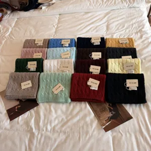 Solid color thick knit scarf winter warm cozy winter fashion woolen neck warmer details.