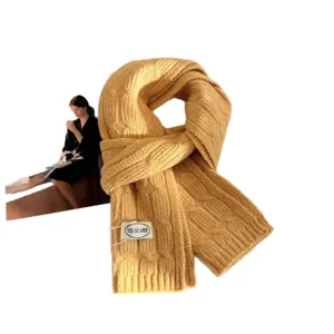 Women's Winter Thickened Warm Solid Color Knitted Scarf Wool Blend Korean Style Couple Neck Warmer