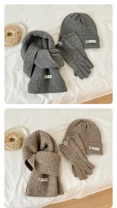 Set tre pezzi cappello sciarpa e guanti in maglia trecce caldo tinta unita accogliente