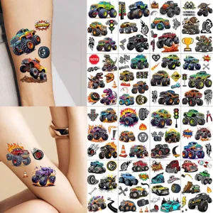 Adesivi per Tatuaggi Temporanei Impermeabili Design da Corsa per Auto Monster Truck ad Acquarello Finto Tatuaggio per Corpo Braccio Mano