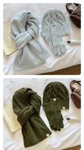 Winter knit three piece set solid cable knit warm scarf hat gloves cozy fashion style