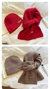 Gestreickter Schal und Mütze Set einfarbig Winter warm koreanische vielseitige Wollmütze