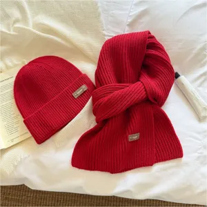 Winter Warm Gestricktes Schal Mütze Set Für Damen Herren Einfarbig Rippenstrick Beanie Langer Schal Zweiteiliges Set Koreanischer Stil