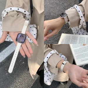 Koreaanse Stijl Polka Dot Gebreide Smartwatch Band Zachte Stof Vervangende Band Voor Accessoires