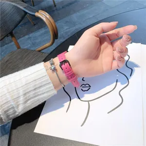 Pink genuine leather replacement watch strap for vivo smart watch, stylish wristband detail.