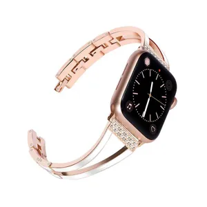 Cinturino per orologio in metallo oro rosa da donna con strass scintillanti ed elegante.