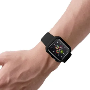 Matte harte PC Schutzhülle Detailansicht für Smartwatch, elegantes schwarzes Finish am Handgelenk.
