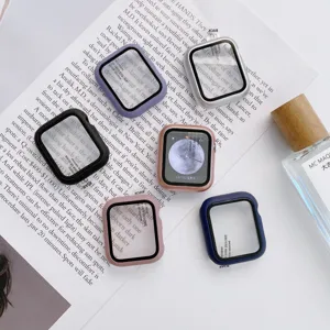 Matte PC hard protective case and glass screen protector for Apple Watch Series 7 8 9 SE