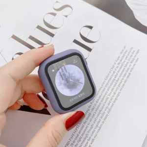 Matte PC protective case detail for Apple Watch, full coverage bumper with screen protector.