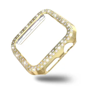 Gouden strass-beschermhoes compatibel met Apple Watch, glanzende PC bumper cover.