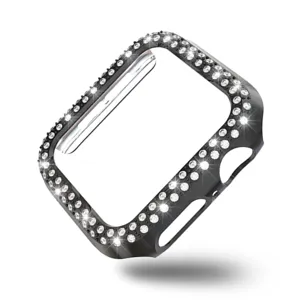 Glitter strass beschermhoes voor Apple Watch, dubbele rij diamanten PC gegalvaniseerde cover.