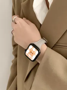 Grey leather watch strap replacement accessory compatible with smart watch stylish design