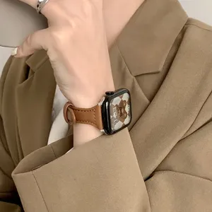 Slim Leather Smartwatch Band Compatible With Apple Watch Luxury Replacement Wrist Strap Fashion Watch Accessories