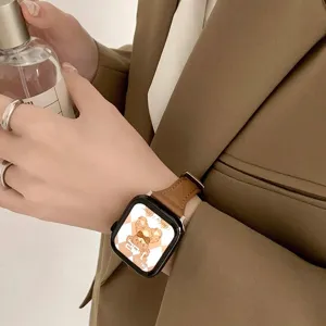 Replacement leather watch strap with slim waist design, compatible with smart watches nice.