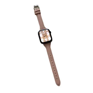 Stylish slim leather watch strap replacement for Apple Watch, elegant mauve nude design.