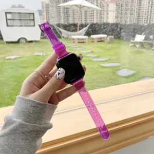 Cinturino per orologio ghiacciaio viola trasparente compatibile con Apple Watch, dettaglio fine.