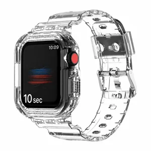 Custodia protettiva e cinturino trasparente stile ghiacciaio per Apple Watch, design integrato.