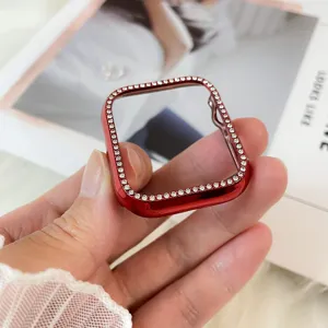 Glanzende rode strass beschermhoes voor Apple Watch, gegalvaniseerde PC bumper cover.