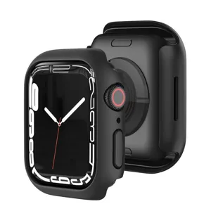 Schwarze PC-Schutzhülle kompatibel mit Apple Watch, hohles Halbumwicklungs-Design.