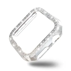 Detail van strass horlogekast, dubbele rij kristallen beschermhoes voor slimme smartwatch.