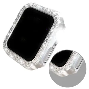 Glitter strass beschermhoes voor Apple Watch, dubbele rij kristal electroplated PC.