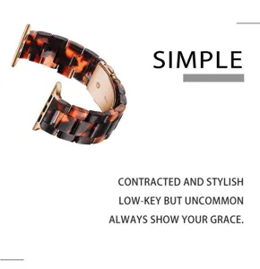 Bracelet de montre en résine pour Apple Watch, style écaille de tortue avec fermoir doré rose
