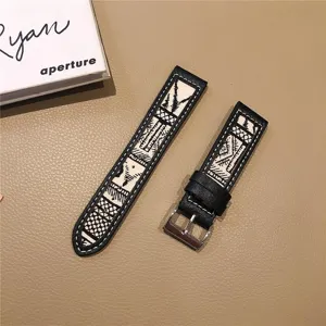 Close-up of national style ethnic print genuine leather watch strap detail texture display