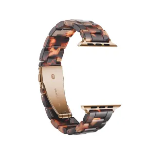Bracelet de Montre en Résine Compatible avec Apple Watch Écaille Or Rose Acier Inoxydable