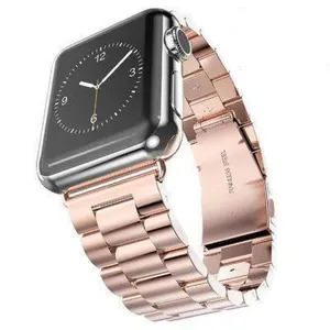 Roségoud roestvrijstalen schakelarmband vervanging compatibel met Apple Watch horlogeband.