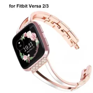 Cinturino per orologio in metallo oro rosa con strass, compatibile smartwatch, elegante.