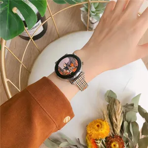 Ανταλλακτικό λουράκι smartwatch με μοτίβο pied-de-poule, από καμβά και κομψό δέρμα.