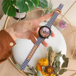 Λουράκι smartwatch από καμβά houndstooth με δερμάτινα άκρα ανταλλακτικό για Huawei Watch Fit