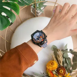 Antallaktiko louraki rologiou me klasiko motibo houndstooth kai dermatino gia smartwatch.