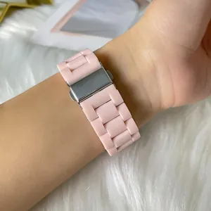 Bracelet de montre en resine rose de rechange avec boucle deployante en acier inoxydable
