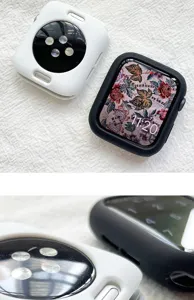 Silikon Schutzhülle für Apple Watch, weiche Halbschale, minimalistisches Detail im Fokus.