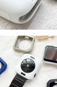 Silikon Schutzhülle und Metallarmband Detailansicht für Smartwatch, weiches Design.