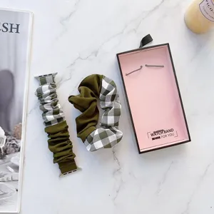 Ersatz Stoff Scrunchie Uhrenarmband und passendes Haargummi Set kompatibel mit Apple Watch.