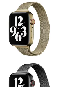 Milanese metal watch band compatible with Apple Watch, stainless steel mesh loop replacement.