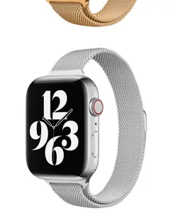 Stainless steel Milanese magnetic metal watch strap detail view, sleek mesh design.